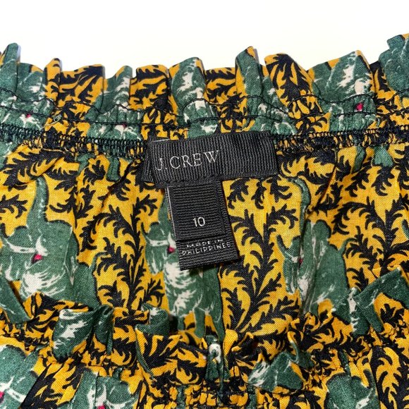 J Crew Ratti Elephant Print Off-the-Shoulder Ruffle Top Gold Boho Women’s 10 - Picture 4 of 12